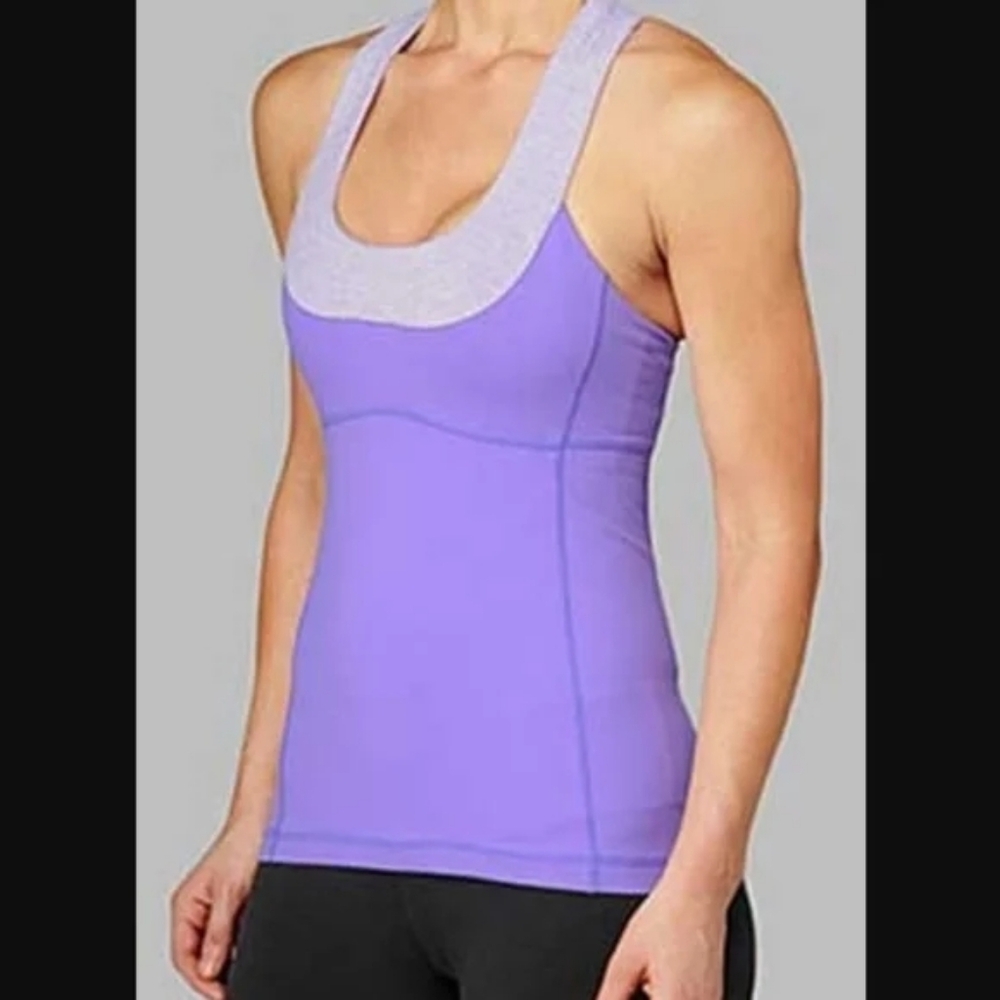 Lululemon Scoop Neck Tank Size 10 Lilac Heathered Coal Wee Stripe/Lilac